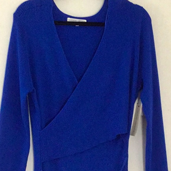 Madison & Hudson Royal Blue Bodycon Long Sleeve, Knit Style Long/Maxi Wrap Dress - Picture 2 of 7